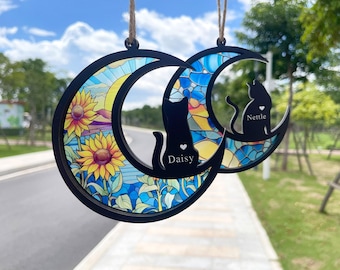 Personalized Cat Memorial Suncatcher, Gift For Cat Lovers, Cat Loss Gift, Loss of Pet Sympathy Gift, Handcrafted Suncatchers