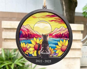 Custom Cat Memorial Suncatcher,Personalized Name Cat And Date,Loss of Cat Sympathy Gift,Gift for Cat Lovers,Cat Memorial Gift