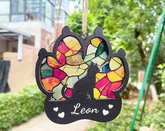 Personalized Cat Memorial Suncatcher, Gift For Cat Lovers, Loss of Pet Sympathy Gift, Handcrafted Suncatchers, Cat Loss Gift