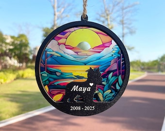 Apanhador de sol personalizado para cães com nome e data, Apanhador de sol personalizado em memória de cães para casais, Presente personalizado de condolências por perda de cães, Presente em memória de cães
