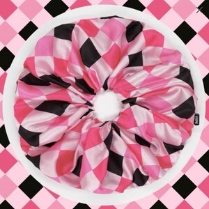 Pink XXL Scrunchies, Pink & Black Checkered, Neon Pink, Handmade Gift, Women&#39;s Hair Accessory, Handmade Gift