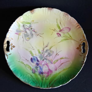 Antique Hand Painted Plate with Irises