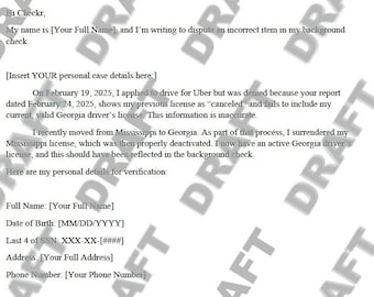 Checkr Background Check Dispute Letter Template – Fix Driver’s License Error, Criminal Record Mistake, or Identity Mismatch - Editable