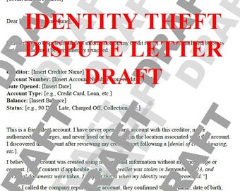 Identity Theft Dispute Letter Template – Editable FCRA Complaint – Remove Fraudulent Accounts from Credit Reports – Instant Download