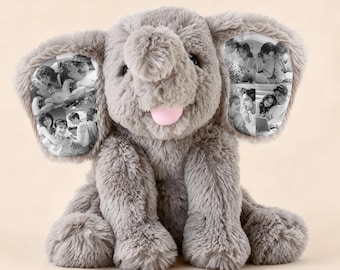 Custom Photo Elephant Plush – Personalized Ear Picture Elephant Gift for Couples Anniversary Gifts