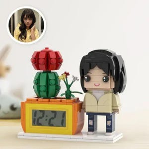 Custom Brick Figure Clock Personalized Flower Pot Mini Figure Desk Decor Gift