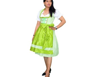Handmade Parrot Green Oktoberfest Dirndl Dress with Free Blouse