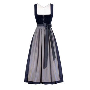 Dark Blue Cotton Dirndl Dress for Women | Traditional Oktoberfest German Dirndl with free blouse