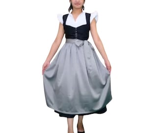 Handmade Long German Dirndl Dress: Bavarian Oktoberfest Costume - Free Blouse