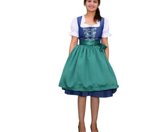 Denim Blue Dirndl Dress: Bavarian Style with Free Blouse