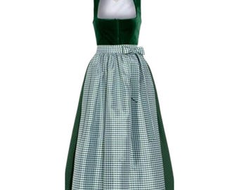 Groene fluwelen dirndl-jurk met geruit schort | Luxe Beierse Oktoberfest-dirndl | Aangepast formaat