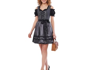 Grey German Dirndl Dress for Women | Traditional Bavarian Oktoberfest Dirndl with Blouse & Apron
