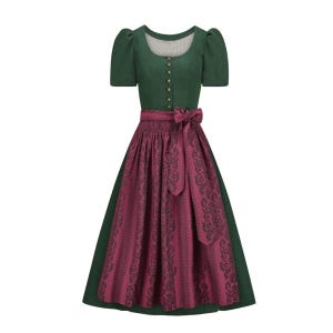Modern High Quality Green Cotton German Dirndl Dress | Free Shipping | Printed Apron | Handmade Stitching