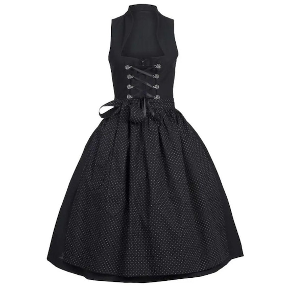 Handmade Black Cotton Dirndl Dress: Bavarian Style with Free Blouse
