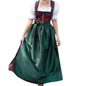 Maroon & Green Long Dirndl | Handmade Bavarian Dress – Free Shipping