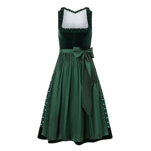 Emerald Green Velvet Dirndl Dress | Handmade Neck Frill Detail | Traditional German Oktoberfest Outfit