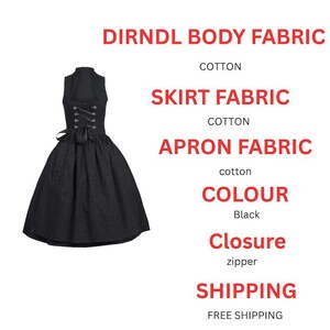 Handmade Black Cotton Dirndl Dress: Bavarian Style with Free Blouse image 3