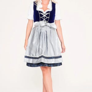 Royal Blue Velvet Dirndl Dress: Bavarian Oktoberfest Outfit with Floral Skirt