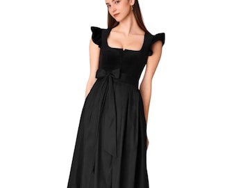 Black Velvet Dirndl Dress for Women | Luxury Oktoberfest German Traditional Dirndl with free blouse