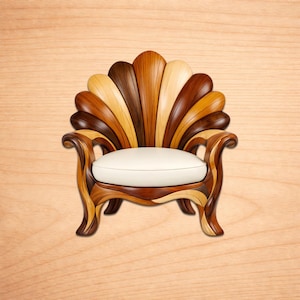Shell Lounge Chair Intarsia Wood Patterns, Intarsia Wood Art Patterns, Scroll Saw Patterns Pdf, Instant Digital Download