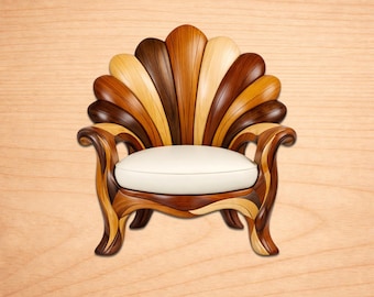 Shell Lounge Chair Intarsia Wood Patterns, Intarsia Wood Art Patterns, Scroll Saw Patterns Pdf, Instant Digital Download