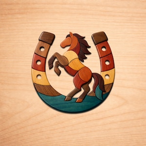 Ember’s Luck Intarsia Horse & Horseshoe Wood Art Pattern (PDF Pattern)