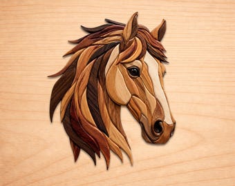 Wood Horse Intarsia Wood Art Patterns, Scroll Saw Patterns Pdf, Wooden Sculpture, Instant Digital Download