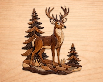 Wooden Deer Pattern Intarsia Wood Patterns, Intarsia Wood Art Patterns, Scroll Saw Patterns Pdf, Instant Digital Download