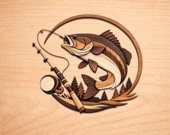 Patrones de madera con intarsia para pesca de lubina, patrones de arte en madera con intarsia, patrones de sierra de calar en PDF, descarga digital instantánea