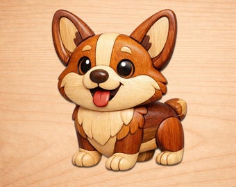 Corgi Pupppy Intarsia Wood Patterns, Intarsia Wood Art Patterns, Scroll Saw Patterns Pdf, Instant Digital Download