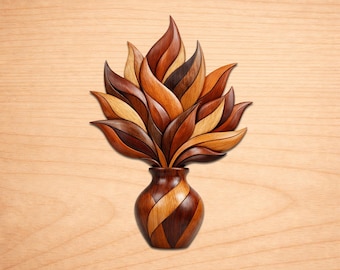 Wooden Leaf Vase Intarsia Wood Patterns, Intarsia Wood Art Patterns, Scroll Saw Patterns Pdf, Instant Digital Download