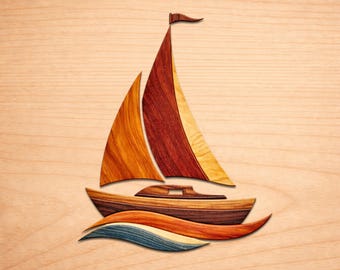 Sailboat Intarsia Wood Patterns, Intarsia Wood Art Patterns, Scroll Saw Patterns Pdf, Instant Digital Download
