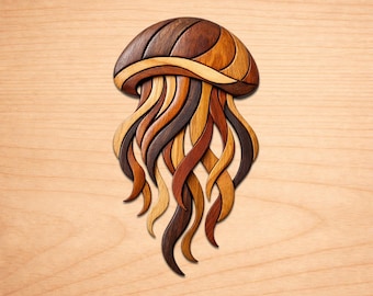 Patrones de madera con intarsia de medusas, patrones de arte en madera con intarsia, patrones de sierra de calar en PDF, descarga digital instantánea