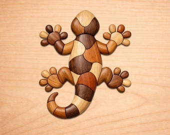 Patrones de marquetería de gecko en madera, patrones de arte en marquetería en madera, patrones para sierra de calar en PDF, descarga digital instantánea.