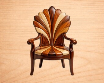 Scallop Shell Armchair Intarsia Wood Patterns, Intarsia Wood Art Patterns, Scroll Saw Patterns Pdf, Instant Digital Download