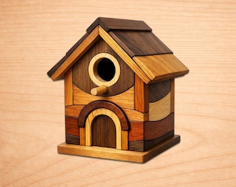 Wooden Birdhouse Intarsia Wood Patterns, Intarsia Wood Art Patterns, Scroll Saw Patterns Pdf, Instant Digital Download