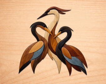 Herons Intarsia Wood Patterns, Intarsia Wood Art Patterns, Scroll Saw Patterns Pdf, Instant Digital Download