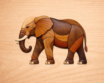 Patrones de marquetería de elefante africano en madera, patrones de arte en marquetería en madera, patrones para sierra de calar en PDF, descarga digital instantánea.