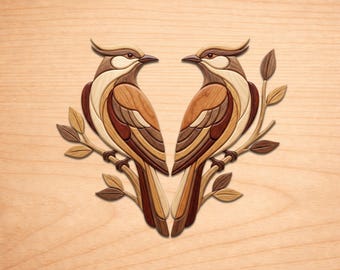 Twin Songbirds Intarsia Wood Patterns, Intarsia Wood Art Patterns, Scroll Saw Patterns Pdf, Instant Digital Download