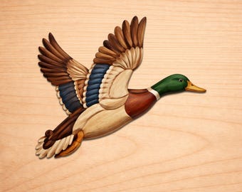 Patrones de madera con intarsia de pato real, patrones de arte en madera con intarsia, patrones de sierra de calar en PDF, descarga digital instantánea