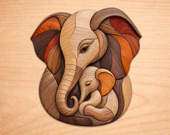 Patrones de marquetería de la familia de elefantes, patrones de arte en madera para marquetería, patrones para sierra de calar en PDF, descarga digital instantánea.
