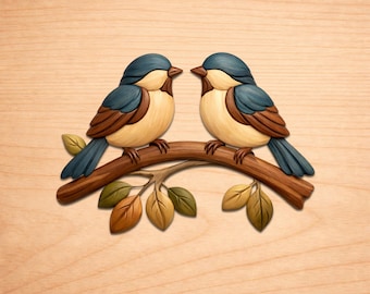 Lovebirds Intarsia Wood Art Pattern, Scroll Saw PDF