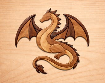 Patrón de arte en madera con intarsia de dragón, para sierra de calar (PDF, descarga digital)