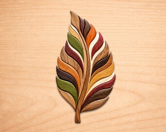 Wood Leaf Intarsia Wood Art Patterns, Scroll Saw Patterns Pdf, Wooden Sculpture, Instant Digital Download