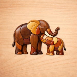 Elefantpar Intarsia Trämönster, Intarsia Trä Konstmönster, Scrollsågmönster Pdf, Omedelbar Digital Nedladdning