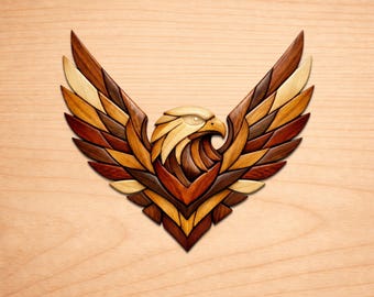 Patrones de madera con intarsia de águila, patrones de arte en madera con intarsia, patrones de sierra de calar en PDF, descarga digital instantánea