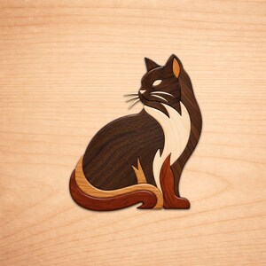 Sitting Cat Intarsia Wood Patterns, Intarsia Wood Art Patterns, Scroll Saw Patterns Pdf, Instant Digital Download