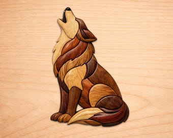 Patrones de madera con intarsia de lobo aullando, patrones de arte en madera con intarsia, patrones de sierra de calar en PDF, descarga digital instantánea