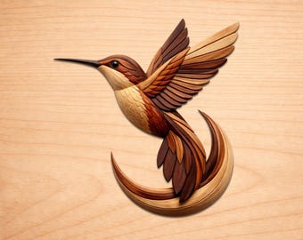Patrones de intarsia de colibrí en madera, patrones de arte de intarsia en madera, patrones de sierra de calar en PDF, descarga digital instantánea