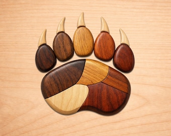 Bear Paw Intarsia Wood Patterns, Intarsia Wood Art Patterns, Scroll Saw Patterns Pdf, Instant Digital Download